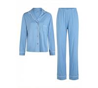 By Louise Damen Pyjama Schlafanzug Button Down Set lang Blau