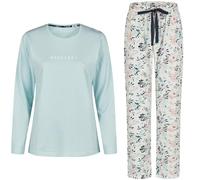 By Louise Damen Pyjama Schlafanzug Nachtwäsche lang Hellblau Blumen, Farbe:Mehrfarbig, Grösse:XXL