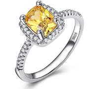 by Women Ring aus 925er-Sterlingsilber mit Citrin im Princess-Schliff, Hochzeitsschmuck, Größe 6-10 (Größe 6)