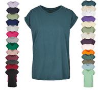Build Your Brand Damen T-Shirt Ladies Extended Shoulder Tee, lang geschnittenes T-Shirt für Frauen, Baumwolle, Charcoal, 4XL