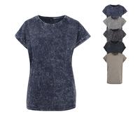 Build Your Brand Ladies Acid Washed Extended Shoulder Tee, Indigo White, 4XL