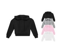 BY113 Build Your Brand Mädchen Kapuzen Sweatshirt bauchfrei White 158/164