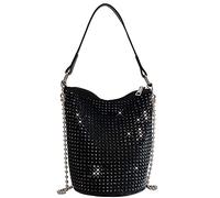 Bydenwely Strass Nieten Bling Eimer Hobo Bag Chic Abend Geldbörse Frauen Clutch Crossbody Mini Tote für Abschlussball Party, Schwarz, Medium