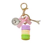 Bydezcon Schlüsselanhänger für Damen, modischer Kuchen-Schlüsselanhänger, Auto-Schlüsselanhänger, Taschenanhänger, Zubehör, Macaron mit Paris-Turm, Schmuck für Damen, Violett, Gelb 1