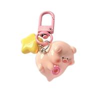 Bydezcon Schlüsselanhänger für Frauen, 3D-Schlüsselanhänger mit rosa Schweinchen, niedlicher Cartoon-Harz-Charm, Schlüsselanhänger für Frauen, Donut-Ringe