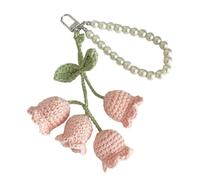 Bydezcon Schlüsselanhänger für Frauen, auffälliger gehäkelter Blumen-Schlüsselanhänger, handgefertigt, gestrickt, Blumen, Taschenanhänger, Perlen, Charm-Schmuck, rose