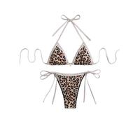 BYFINECANY Damen-Badeanzug, Blumenmuster, Neckholder, Paisleymuster, Sommer-Badeanzug, Bikinis-Set, braun (Leopardenmuster), Medium