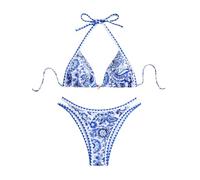 BYFINECANY Damen-Badeanzug, Blumenmuster, Neckholder, Paisleymuster, Sommer-Badeanzug, Bikinis-Set, Dunkelblau, XS