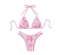 BYFINECANY Damen-Badeanzug, Blumenmuster, Neckholder, Paisleymuster, Sommer-Badeanzug, Bikinis-Set, Dunkelrot, XS