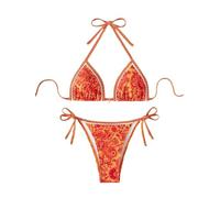 BYFINECANY Damen-Badeanzug, Blumenmuster, Neckholder, Paisleymuster, Sommer-Badeanzug, Bikinis-Set, Orange/Abendrot im Zickzackmuster (Sunset Chevron), Medium