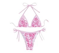 BYFINECANY Damen-Badeanzug, Blumenmuster, Neckholder, Paisleymuster, Sommer-Badeanzug, Bikinis-Set, Pink, Large