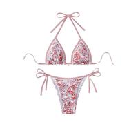 BYFINECANY Damen-Badeanzug, Blumenmuster, Neckholder, Paisleymuster, Sommer-Badeanzug, Bikinis-Set, rot/blau, XS