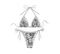 BYFINECANY Damen-Badeanzug, Blumenmuster, Neckholder, Paisleymuster, Sommer-Badeanzug, Bikinis-Set, Schwarz, S