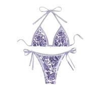 BYFINECANY Damen-Badeanzug, Blumenmuster, Neckholder, Paisleymuster, Sommer-Badeanzug, Bikinis-Set, Violett, Medium