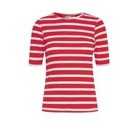 Byoung Damen Stretchy Basic T-Shirt Kurzarm Halbarm Rundhals Top Gestreiftes Oberteil BYPAMILA, Farben:Rot-2, Größe:XL