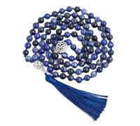 Bysonglezai Halskette Damen Ketten Anhänger Frauen Geschenk 108 Mala Handarbeit Perlen Knoten Meditation Yoga Jubiläum Quaste Lange Halskette N-S0040-A-8Mm