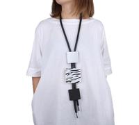 Bysonglezai Halskette Damen Ketten Anhänger Frauen Geschenk Zebra-Muster-Anhänger-Halskette Für Damen Übertreibung Große Quadratische Lange Halskette Luxuriöse Gummiseil-Pullover-Kette Schwarz