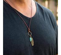 Bysonglezai Halskette Herren Anhänger Chain Ketten Dame Geschenk Halskette Türkis Antike Feder Leder Halskette Unisex Boho Leder Halskette Böhmische Lange Halskette