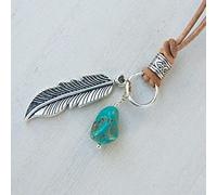 Bysonglezai Halskette Herren Anhänger Chain Ketten Dame Geschenk Halskette Türkis Antike Feder Leder Halskette Unisex Boho Leder Halskette Böhmische Lange Halskette A-17