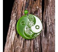 Bysonglezai Halskette Herren Anhänger Frauen Pulloverkette Männer Damen Geschenk Chinesische Natürliche Grüne Jade Taiji Bagua Anhänger Halskette Handgeschnitzte Charm Jadeite Schmuck Mode Amulett