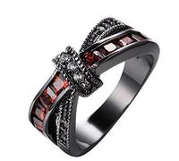 Bysonglezai Ringe Damen Ring Frauen Geschenk Herren Damenmode Schwarz Rot Kreuz Granat Strass 7 Rot