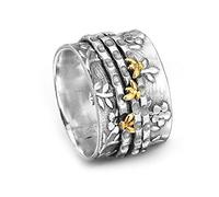 Bysonglezai Ringe Damen Ring Herren Schmuck Frauen Geschenk Europäische Und Amerikanische Einfache Persönlichkeit Breite Version Zweifarbige Kleine Biene Blumenring Verlobungsring Verblasst Nicht