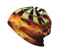 BYwenhopnbs Flaming Dartboard Fire Dart Board 3D Winter Strickmützen, Unisex Warm Beanie Caps für Männer und Frauen