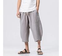 Bywenzai Kurze Hose Männer Baumwolle Leinen Einfarbig Elastische Taille Shorts T Herren Hip-Hop Atmungsaktiv Lässig 3/4 Hosen Japanische Und Koreanische Yogahose L Grau
