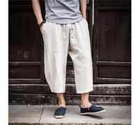 Bywenzai Kurze Hose Männer Baumwolle Leinen Einfarbig Elastische Taille Shorts T Herren Hip-Hop Atmungsaktiv Lässig 3/4 Hosen Japanische Und Koreanische Yogahose XXXL Weiß