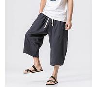 Bywenzai Kurze Hose Männer Baumwolle Leinen Einfarbig Elastische Taille Shorts T Herren Hip-Hop Atmungsaktiv Lässig 3/4 Hosen Japanische Und Koreanische Yogahosen M Navy