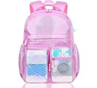 BYXEPA Schulrucksack Mädchen, 42x32x18cm Rucksack Mädchen, Rucksack Kinder Mädchen, Große Kapazität Schultasche mit Reflektierenden Streifen für Kinder 5-10 Jahre Alt (Meerjungfrau Rosa)