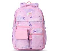 BYXEPA Schulrucksack Mädchen, 42x32x18cm Rucksack Mädchen, Rucksack Kinder Mädchen, Große Kapazität Schultasche für Kinder 5-10 Jahre Alt (Schmetterling lila)