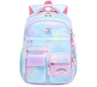 BYXEPA Schulrucksack Mädchen, 43x35x17cm Rucksack Mädchen, Rucksack Kinder Mädchen, Große Kapazität Schulranzen mit Brustschnalle für Kinder 5-10 Jahre Alt (Galaxie blau)