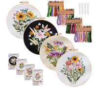 BYZESTY Stickset Embroidery Kit, 4 Stück Stickerei Set Anfänger, Sticken Set Erwachsene, Stick Sets zum Sticken Anfänger Stickbilder Vorgedruckt Kreuzstich mit Blumenmuster für DIY Kunst, Handwerk