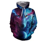 BZNOO Jungen Mädchen 3D Hoodie, Unisex 3D Blue Wolf Hoodies Für Kinder Lustige Bedruckte Pullover Hooded Sweatshirt Taschen Alter 4-16-160