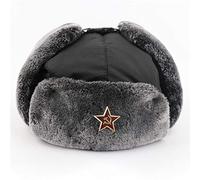 BZNOO Russen Mütze Herren Abzeichen Russland Ushanka Hut wasserdichte Bomberhüte Pilot Trapper Soldat Hut Winterohrklappe Männer Schneekappen-Black_Soviet_Star