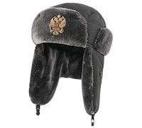 BZNOO Russen Mütze Herren Abzeichen Russland Ushanka Hut wasserdichte Bomberhüte Pilot Trapper Soldat Hut Winterohrklappe Männer Schneekappen-Black_Eagle_Badge