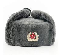 BZNOO Russen Mütze Herren Militärabzeichen Der Sowjetarmee Bomberhüte Für Männer Frauen Wintermütze Russland Ushanka Pilot Earflap Hat-Grey_Soviet_Badge
