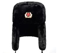 BZNOO Russen Mütze Herren Russische Bombermütze Im Freien Warme Ohrenschützer Männer Und Frauen Universelle Winter-Skimützen Militärabzeichen Verdickte Hüte-Schwarz