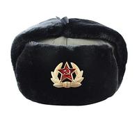 BZNOO Russen Mütze Herren Sowjetisches Militärabzeichen Russland Ushanka Bomberhüte Pilot Trapper Soldat Hut Winterohrklappe Männer Schneekappen-Black_Soviet_Badge