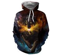 BZNOO Unisex 3D Druck Hoodie Magic Wolf Neuheit Gedruckt Pullover Langarm Kapuze Sweatshirt Leichte Hoodies Pullover Für Männer Frauen Mit Tasche