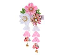 C-115-3 Rosa Weiß Handmade Sakura Kirschblüte Stoff Blumen Quasten Haarclip Haarspange Japan Geisha Kimono Accessoir