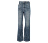 Straight-Jeans BOSS ORANGE "Ada High Rise Slim Premium Damenmode", Damen, Gr. 27, N-Gr, blau (medium blau 426), Denim/Jeans, Obermaterial: 100% Baumwolle, Destroyed-Effekte, bedruckt, straight fit, Je