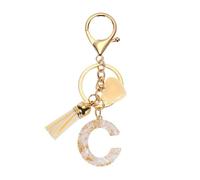 C-Anfangsbuchstaben Schlüsselanhänger - Weißer Harz Alphabet Herzförmiger Mit Fransen für Rucksack, Auto, Handtasche - Charms für Damen und Mädchen