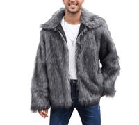 C,M,Herren-Strickjacke aus Kunstpelz mit offener Vorderseite, modischer Reverskragen, Flauschige Parka-Jacke, Winterwärme, Dicker, Flauschiger, pelziger Kurzmantel