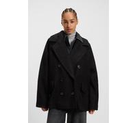 Caban BOSS ORANGE "Cabani Premium Damenmode", Damen, Gr. 42, schwarz 001, Bouclé, Obermaterial: 60% Polyester, 40% Wolle, unifarben, relaxed fit Po-bedeckend, gerader Abschluss, Mäntel Caban, im Boxy-