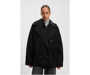 Caban BOSS ORANGE "Cabani Premium Damenmode", Damen, Gr. 42, schwarz 001, Bouclé, Obermaterial: 60% Polyester, 40% Wolle, unifarben, relaxed fit Po-bedeckend, gerader Abschluss, Mäntel Caban, im Boxy-