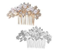 Cabilock 2stücke Perlenhaarkamm für Braut Hochzeit Kristall-haarschmuck Strass-haarspange Schmuck für Bräute und Brautjungfern Blumen-verzierung Seitlicher Haarschmuck Vintage-haarkamm Hoch