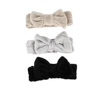 Cabilock Korallenfleece Haarbänder Mit Schleife Elastisch Weich Damen Und Mädchen Make up Stirnband Fürs Gesicht Waschen Spa Und Kosmetik 3 Stück (schwarz Grau Braun