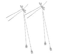 Cabilock Libellen Haarstäbe 2 Stück Silber mit Quasten Metall Chinesische Haarstäbchen für Damen Retro Haaraccessoires für Dutt Brautfrisur Cosplay und Alltag